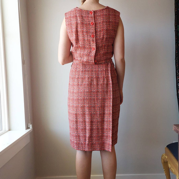Vintage 60s 70s Tweed Woven Sleeveless Midi Dress - Picture 3 of 6